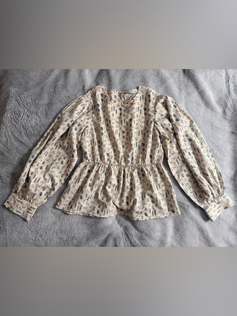 Cream Peplum Blouse with Fun Pasta Print